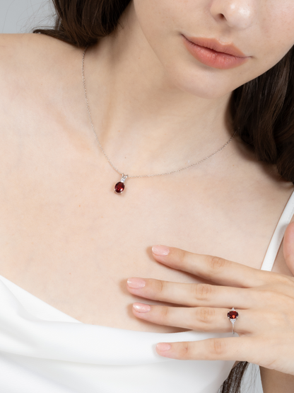 Garnet Pendant Necklace in Sterling Silver