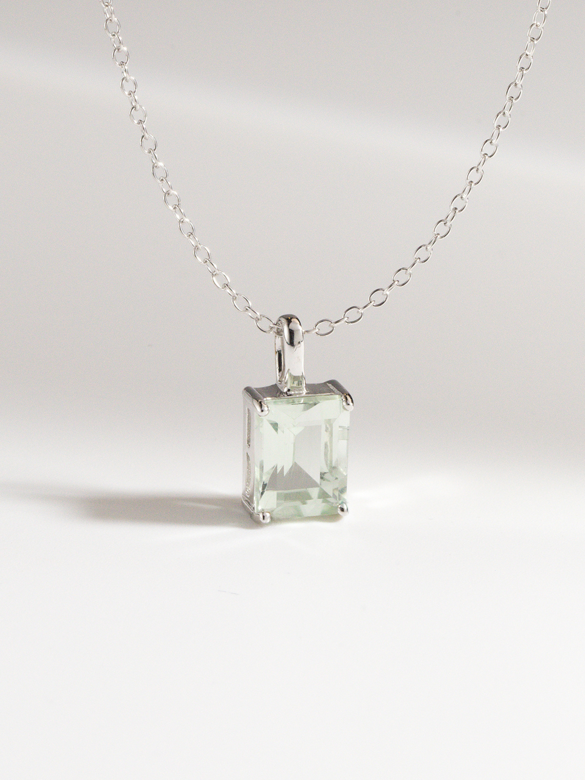 Green Amethyst Emerald Cut Pendant Necklace in Sterling Silver