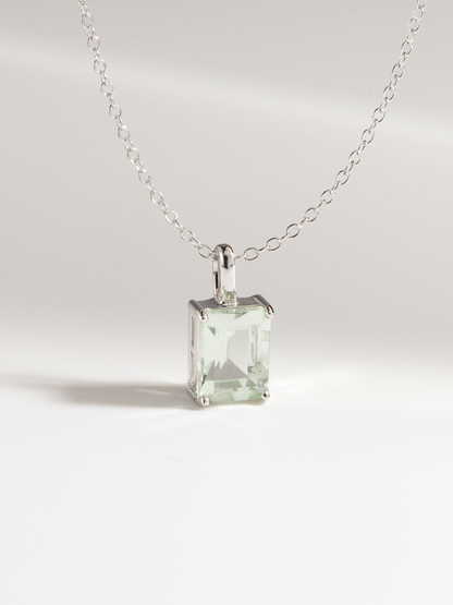 Green Amethyst Emerald Cut Pendant Necklace in Sterling Silver
