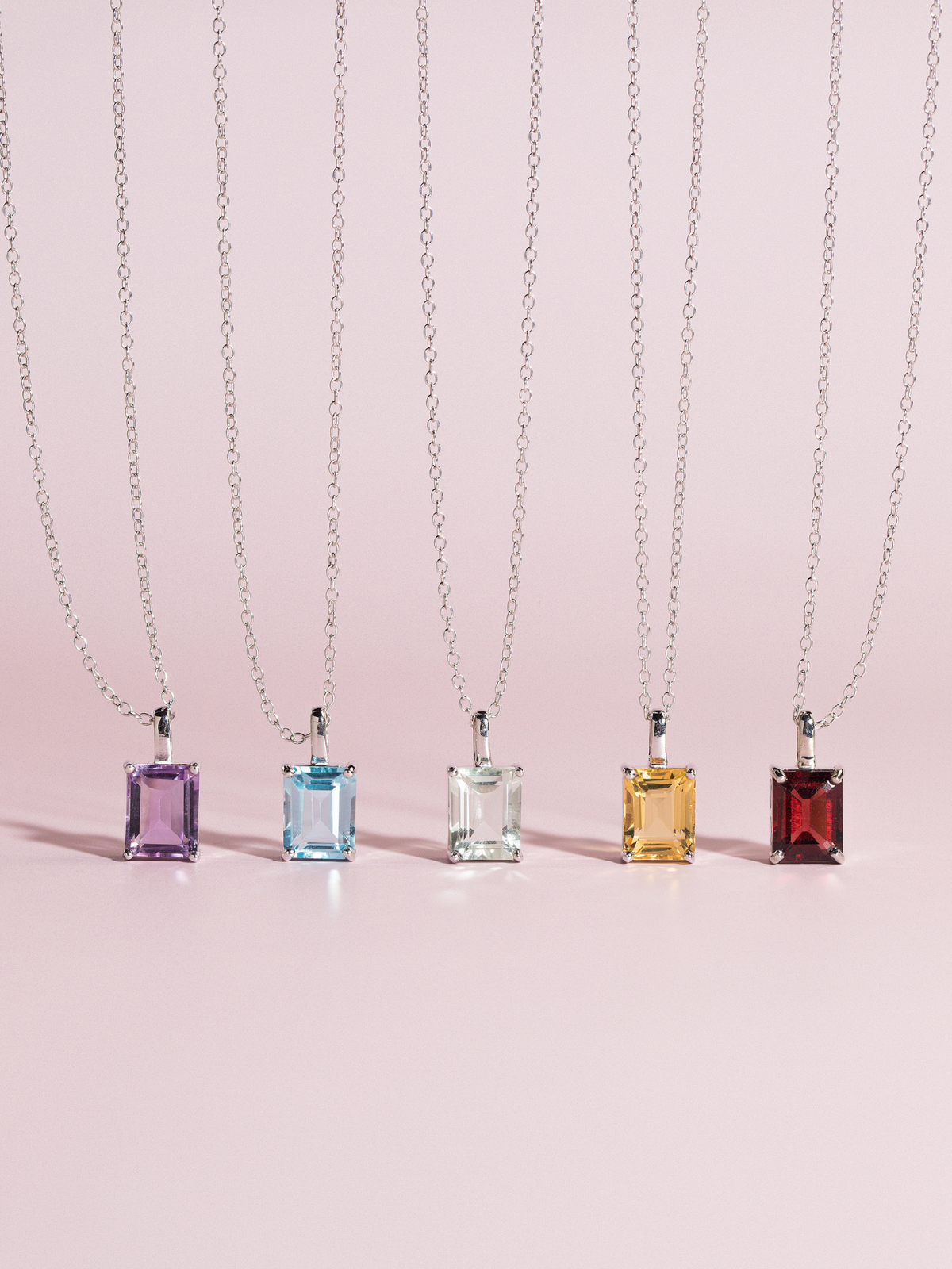 Lavender Amethyst Emerald Cut Pendant Necklace in Sterling Silver