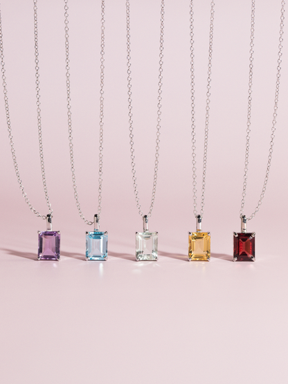 Lavender Amethyst Emerald Cut Pendant Necklace in Sterling Silver