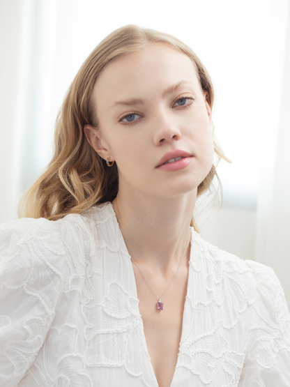 Lavender Amethyst Emerald Cut Pendant Necklace in Sterling Silver