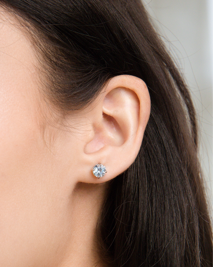 Blue Topaz Round Stud Earrings 6 mm in Sterling Silver