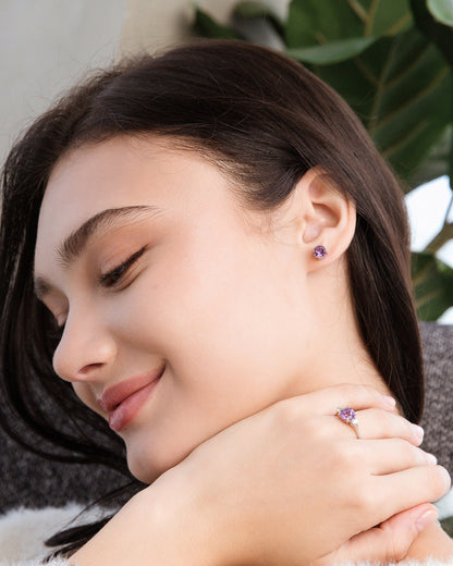 Lavender Amethyst Round Stud Earrings 6 mm in Sterling Silver