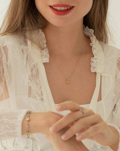 Citrine Solitaire Pendant Necklace in Sterling Silver