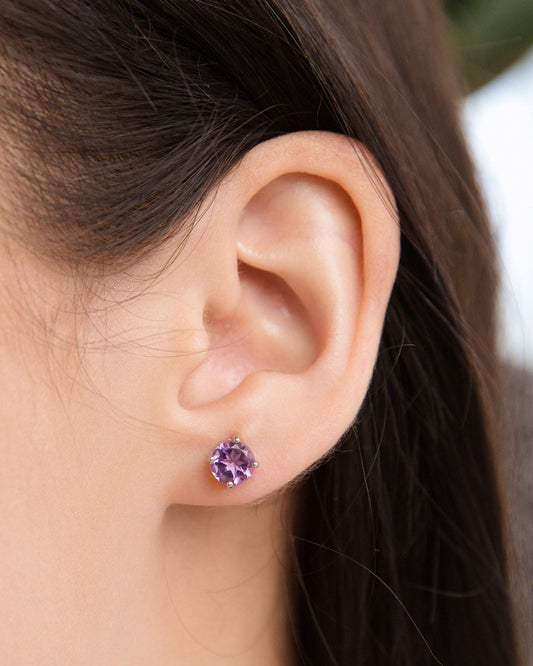 Lavender Amethyst Round Stud Earrings 6 mm in Sterling Silver