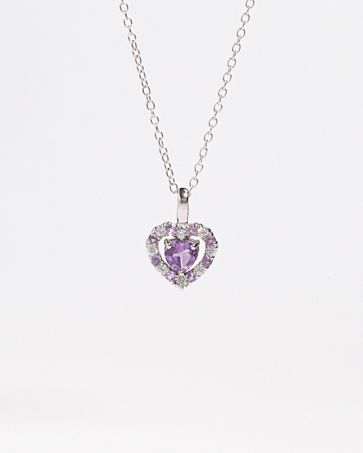 Purple Heart Lavender Amethyst Pendant Necklace in Sterling Silver