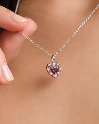 Red Heart Rhodolite Garnet Pendant Necklace in Sterling Silver