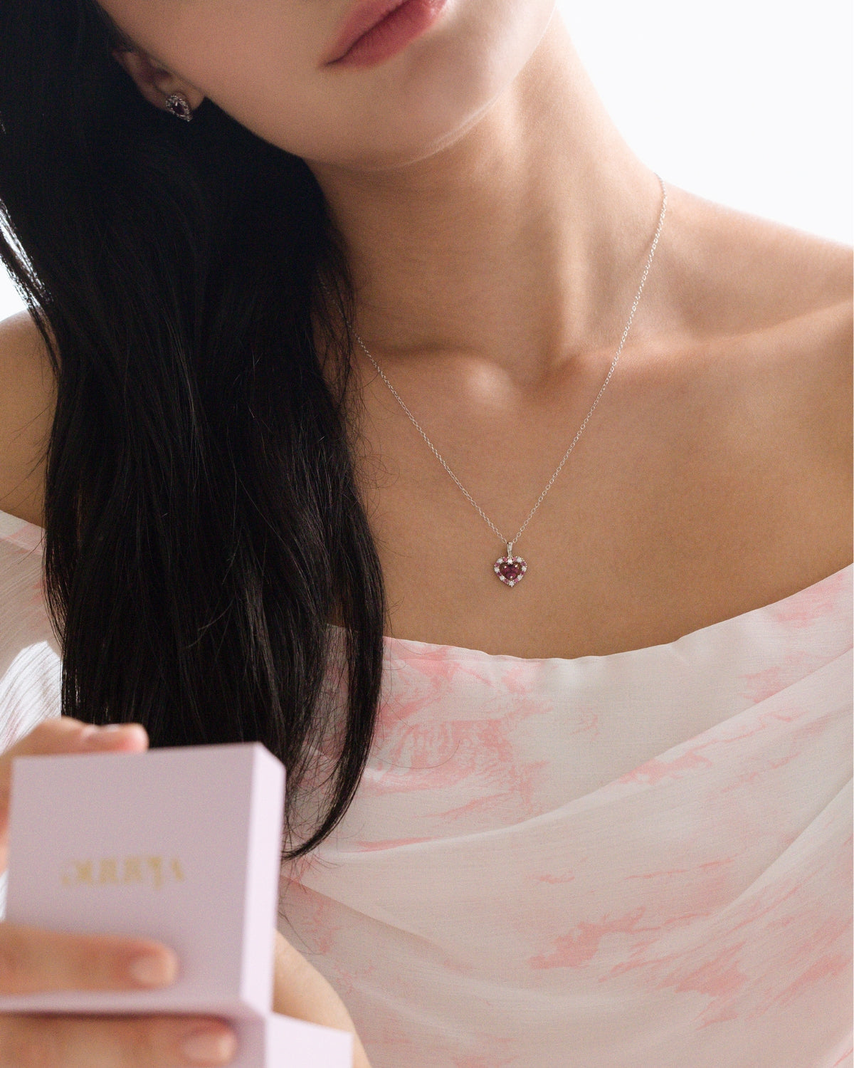 Red Heart Rhodolite Garnet Pendant Necklace in Sterling Silver