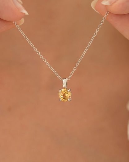 Citrine Solitaire Pendant Necklace in Sterling Silver