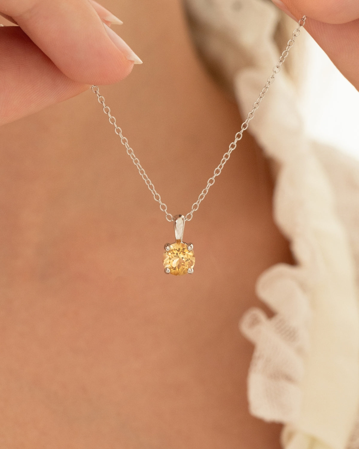 Citrine Solitaire Pendant Necklace in Sterling Silver