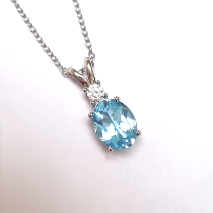 Blue Topaz Pendant Necklace in Sterling Silver
