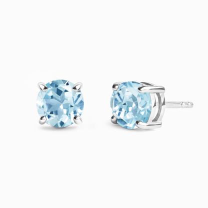 Blue Topaz Round Stud Earrings 6 mm in Sterling Silver
