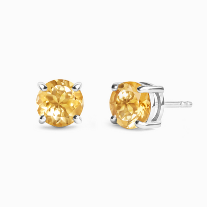 Citrine Round Stud Earrings 6 mm in Sterling Silver