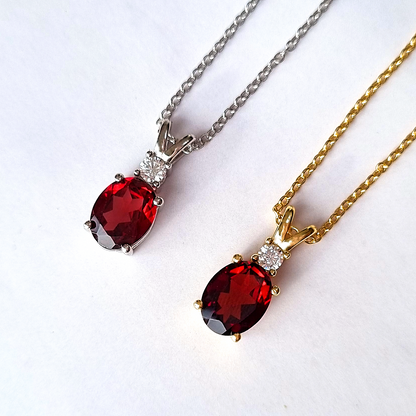 Garnet Pendant Necklace in Sterling Silver