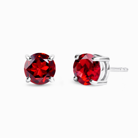 Garnet Round Stud Earrings 6 mm in Sterling Silver