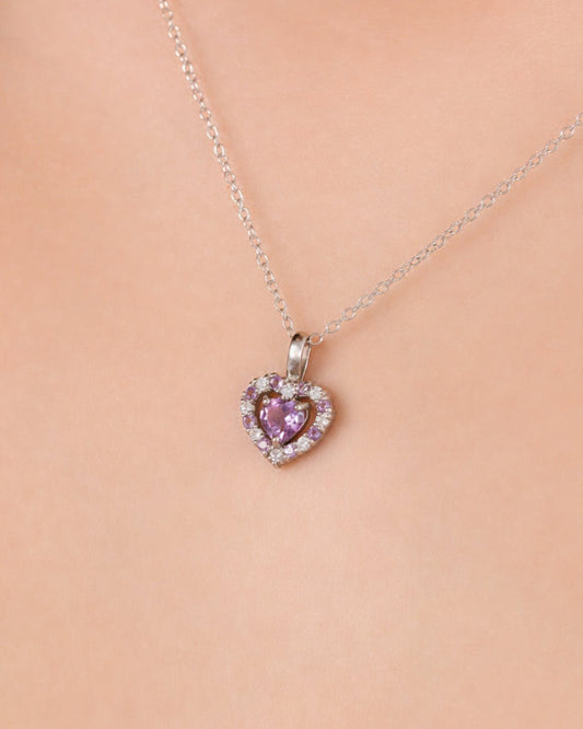 Purple Heart Lavender Amethyst Pendant Necklace in Sterling Silver