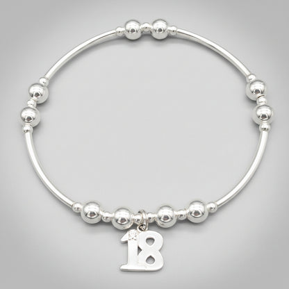 18th Birthday charm girl's sterling silver stacking bracelet by My Silver Wish