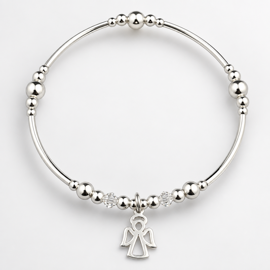 Angel charm women's sterling silver stacking bracelet by My Silver Wish