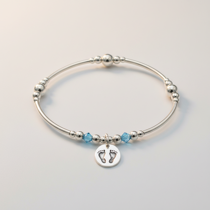 Baby boy footprint charm sterling silver hand-made women's stacking bracelet by My Silver Wish