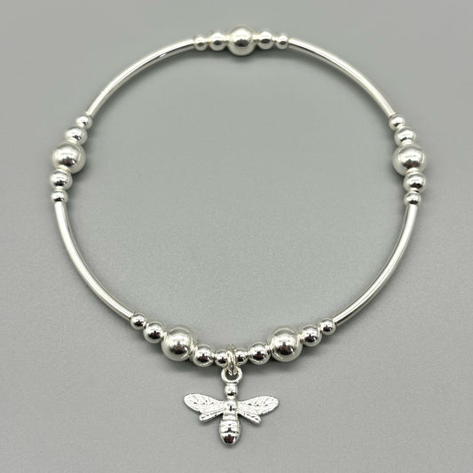 Bee charm sterling silver stacking stretch bracelet for her by My Silver Wish