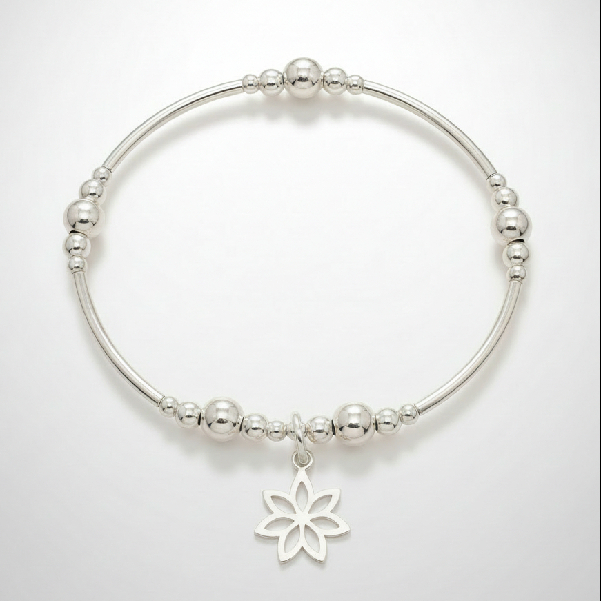 Flower charm sterling silver women's stacking bracelet by My Silver Wish
