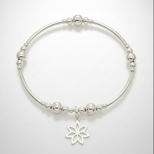 Flower charm sterling silver women's stacking bracelet by My Silver Wish