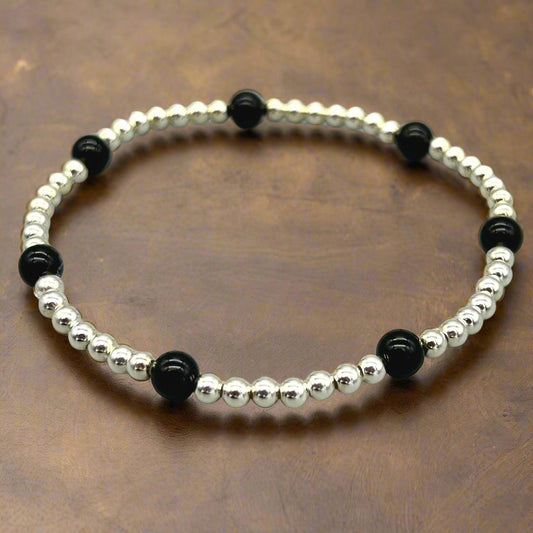 Sterling Silver Black Onyx Healing Crystal Men's Bracelet by MSW