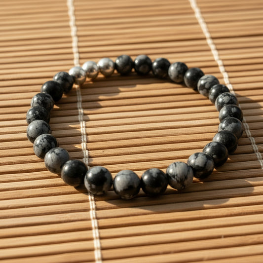 Snowflake Obsidian Healing Crystal Sterling Silver Men's Bracelet by MSW