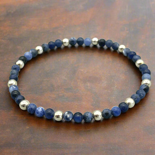 Blue Sodalite Healing Crystal Sterling Silver Men's Bracelet by MSW