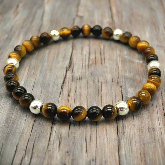 Tiger Eye Healing Crystal Sterling Silver Men's Bracelet by MSW