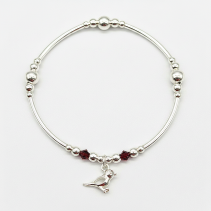 Robin charm red crystal sterling silver stacking bracelet for her by My Silver Wish