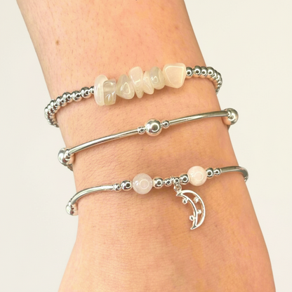 "Feminine Energy" Women's Sterling Silver Stacking Charm Bracelet Set