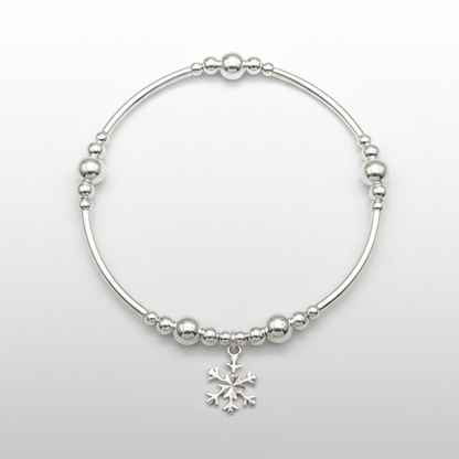 Snowflake charm sterling silver stacking bracelet for her by My Silver Wish