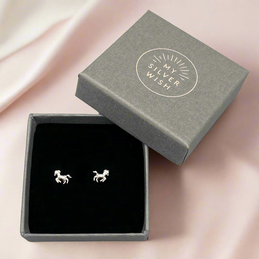 Horse Sterling Silver Stud Earrings by My Silver Wish