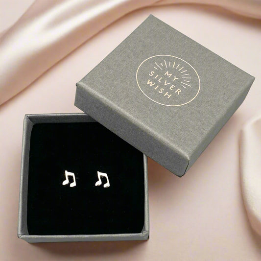 Musical Note Sterling Silver Stud Earrings by My Silver Wish
