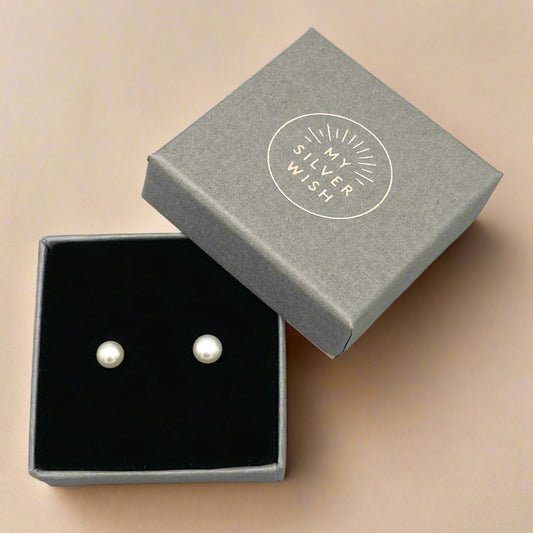 Pearl Sterling Silver Stud Earrings by My Silver Wish