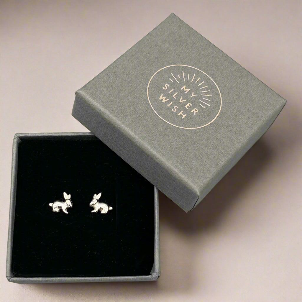 Rabbit sterling silver stud earrings by My Silver Wish