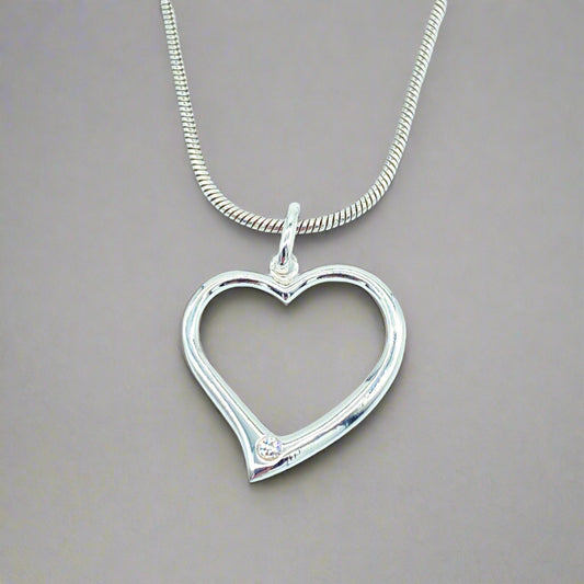 Sterling Silver Necklace with Open Heart Pendant by My Silver Wish