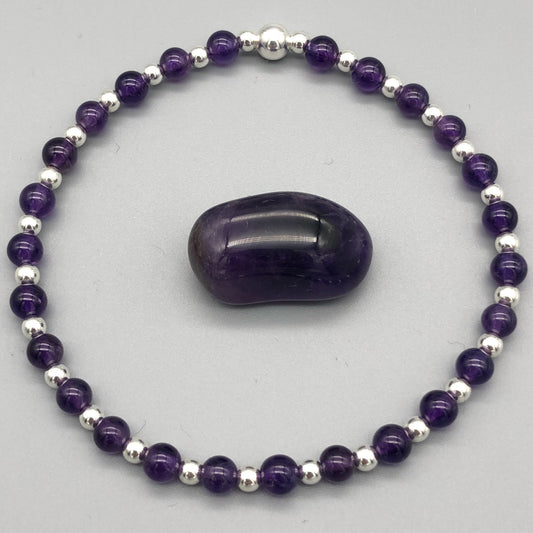 Amethyst Healing Crystal Sterling Silver Women's Stacking Bracelet by My Silver Wish