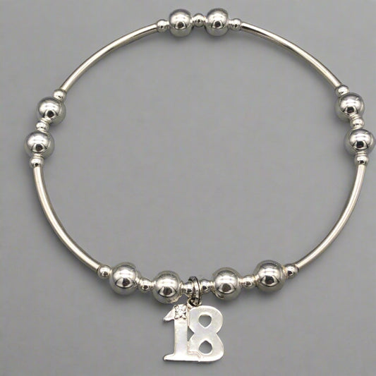 18th Birthday charm girl's sterling silver stacking bracelet by My Silver Wish