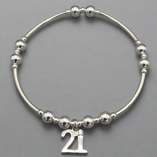 21st Birthday charm women's sterling silver stacking bracelet by My Silver Wish