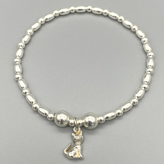 Cat charm sterling silver stacking bracelet for her by My Silver Wish