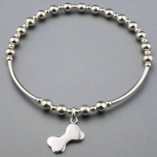 Dog Bone Charm Women's Sterling Silver Stacking Bracelet by My Silver Wish