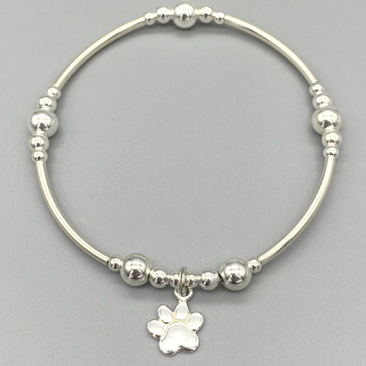Cat paw charm women's sterling silver stacking bracelet by My Silver Wish