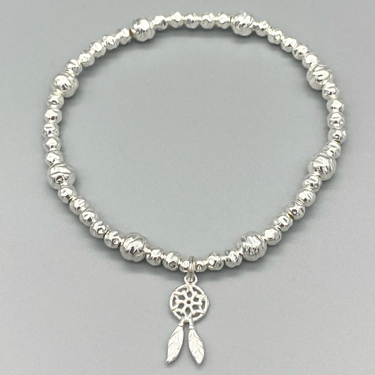 Dreamcatcher charm sterling silver stacking bracelet for her by My Silver Wish