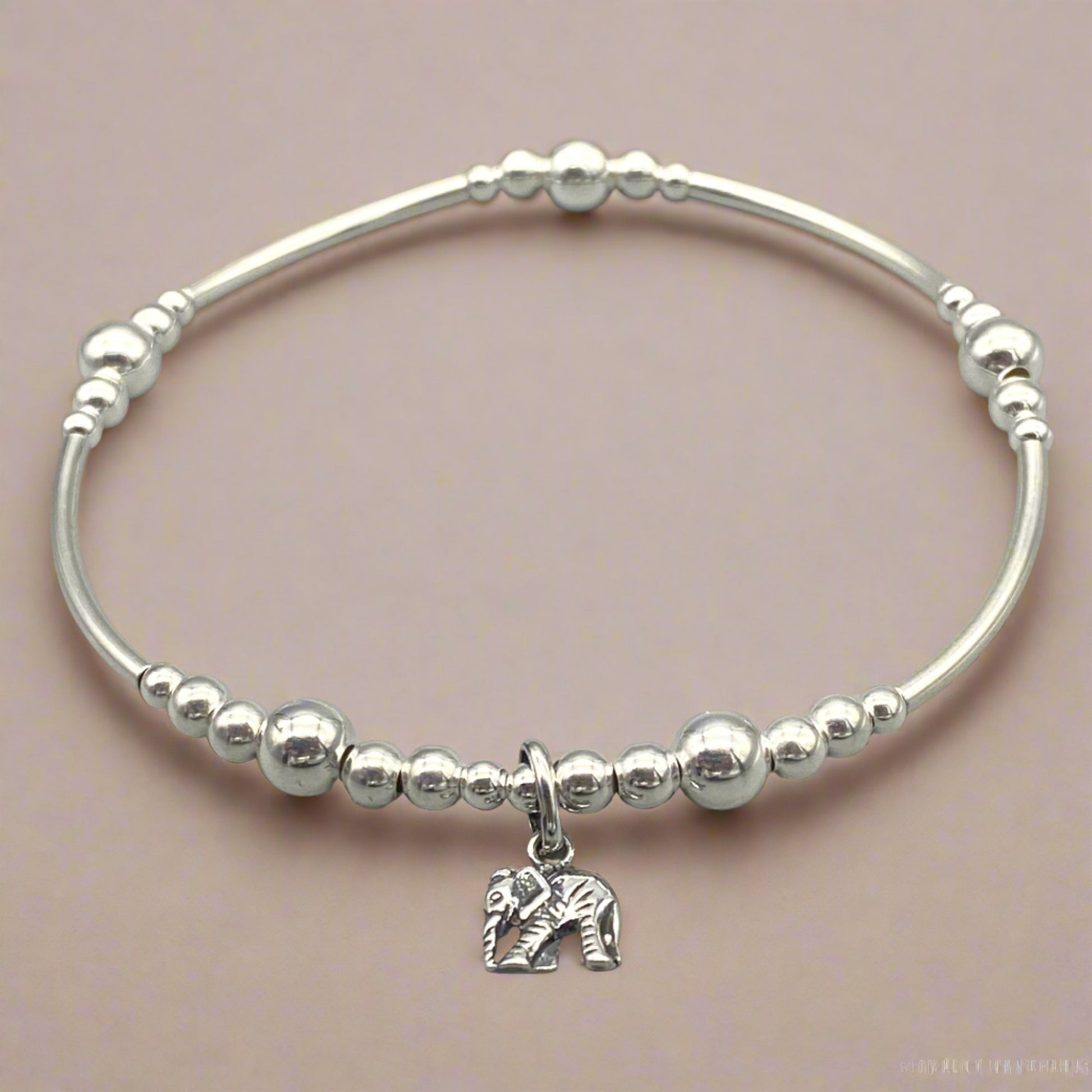 Elephant charm sterling silver women's stacking bracelet by My Silver Wish
