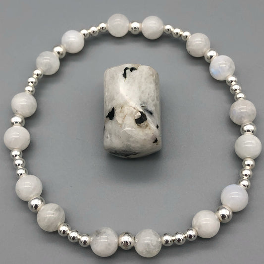 Moonstone crystal and sterling silver women's stacking bracelet by My Silver Wish