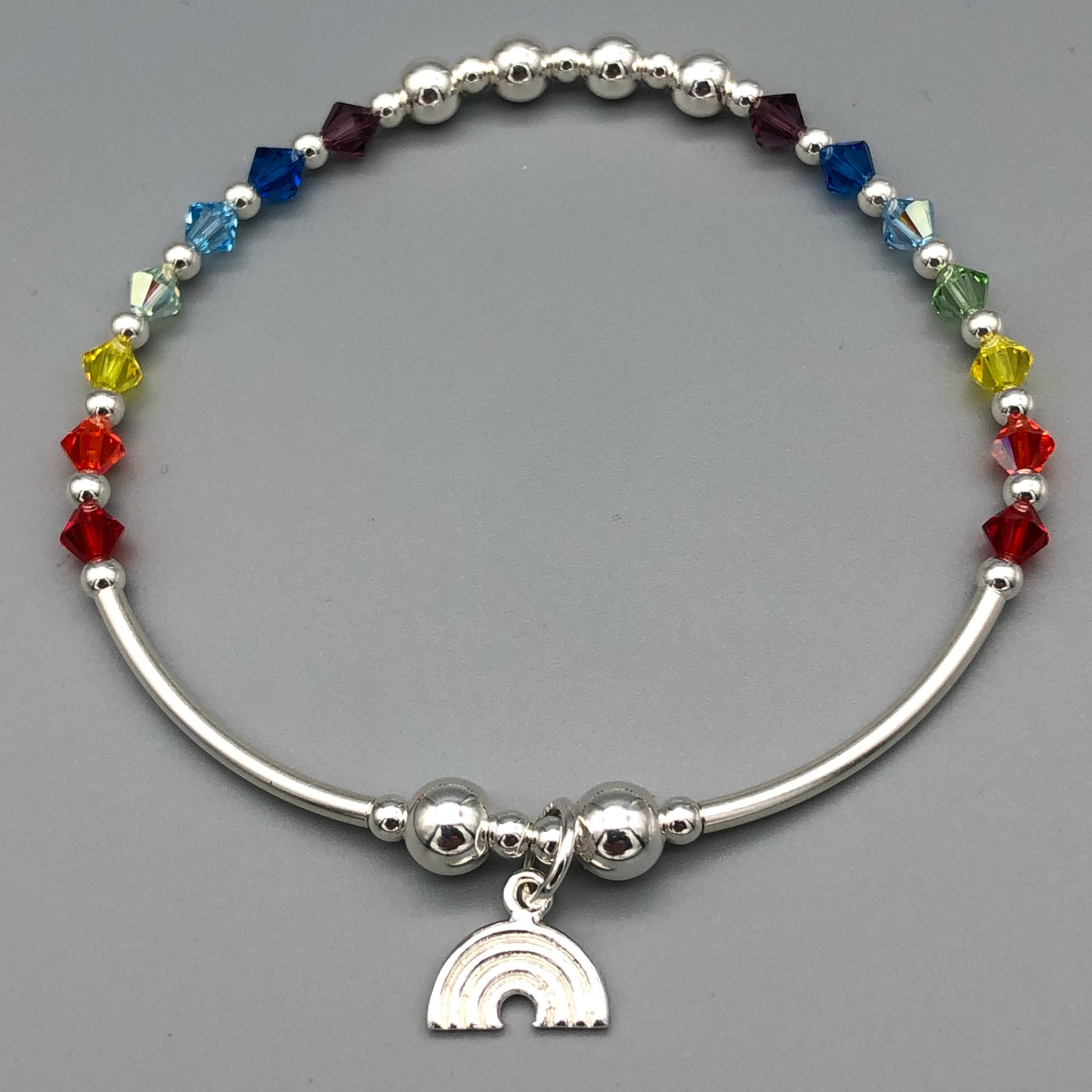 Rainbow Women's Sterling Silver Stacking Charm Bracelet by My Silver Wish