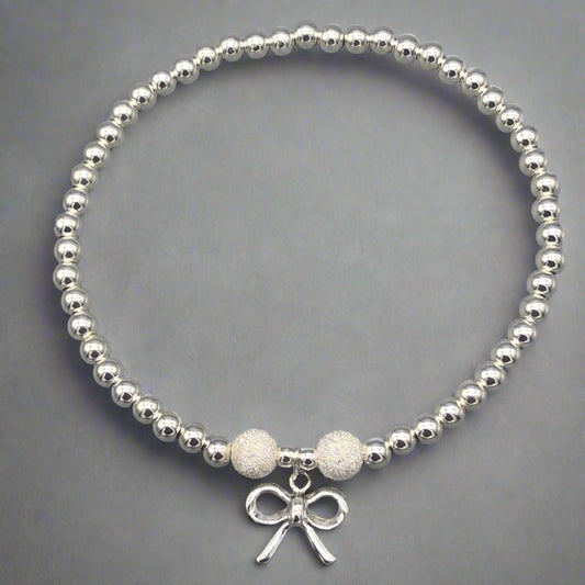 Ribbon bow charm sterling silver stacking bracelet for her by My Silver Wish